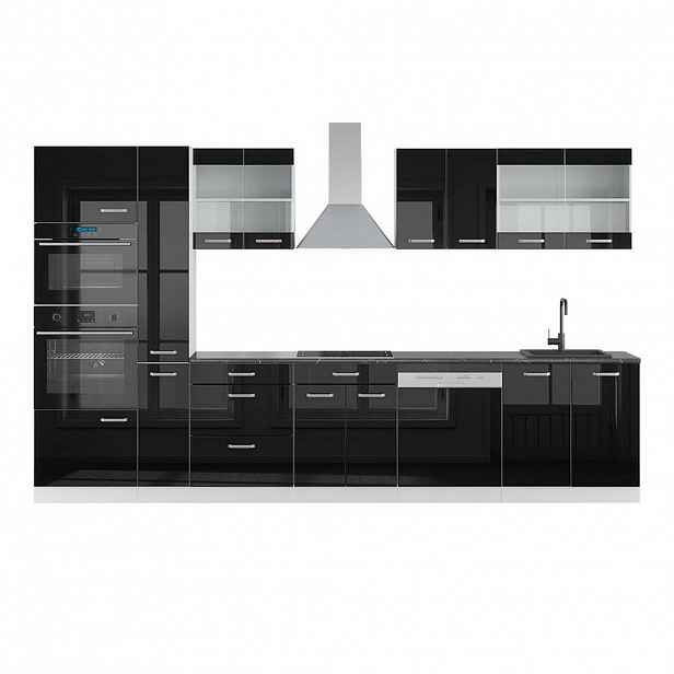Vicco KUCHYŇSKÝ KOUT R-Line Černý vysoký lesk/bílá 350 cm s vysokou skříní, PD Antracit