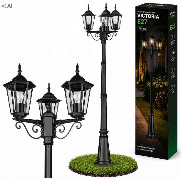 Zahradní Led lampa 227 cm stojací venkovní lucerna 3x E27 sloup