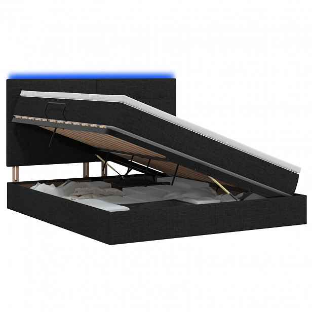 vidaXL LED postel s úložným prostorem a matrací Černá 140 x 190 cm