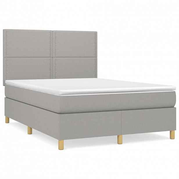 vidaXL Box spring postel s matrací světle šedá 140 x 190 cm textil