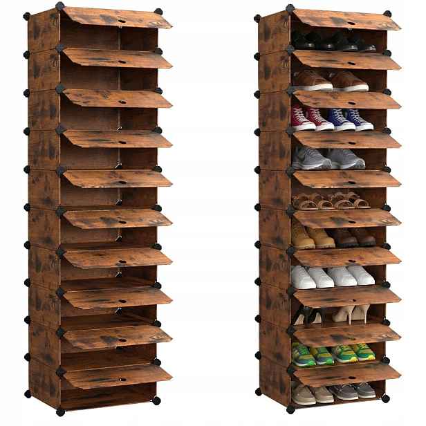 Botník, organizér na obuv 43 x 173 x 31 cm, bílá, odstíny hnědé