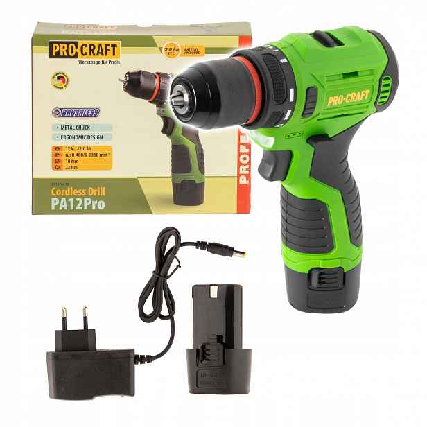 Procraft Akumulátorová aku vrtačka PA12PRO 12V 2Ah nabíječka 22 nm