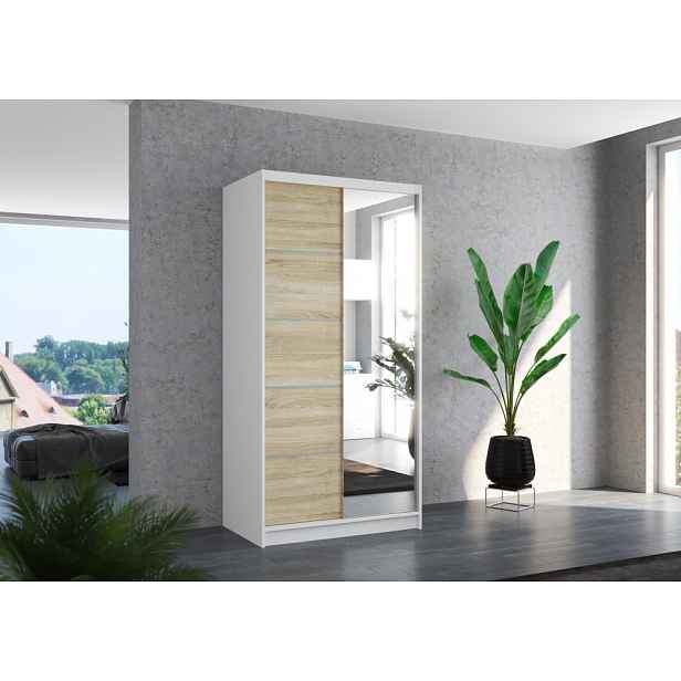 Šatní skříň se zrcadlem 100 cm EADRIX - bílá / dub sonoma