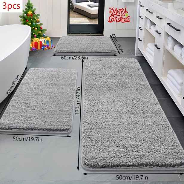 TEMU 3 ks Dlouhé plyšové nadýchané super absorpční koupelnové předložky, protiskluzové podlahové rohože, ultra měkké a pohodlné prémiové koupelnové