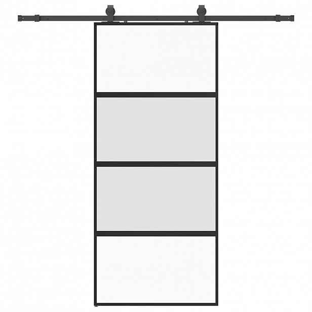 vidaXL Posuvné dveře se sadou kování černé 90x205 cm Tvrzené sklo