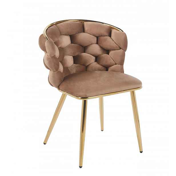 Designová jídelní židle EVANDOR - cappuccino / zlatá