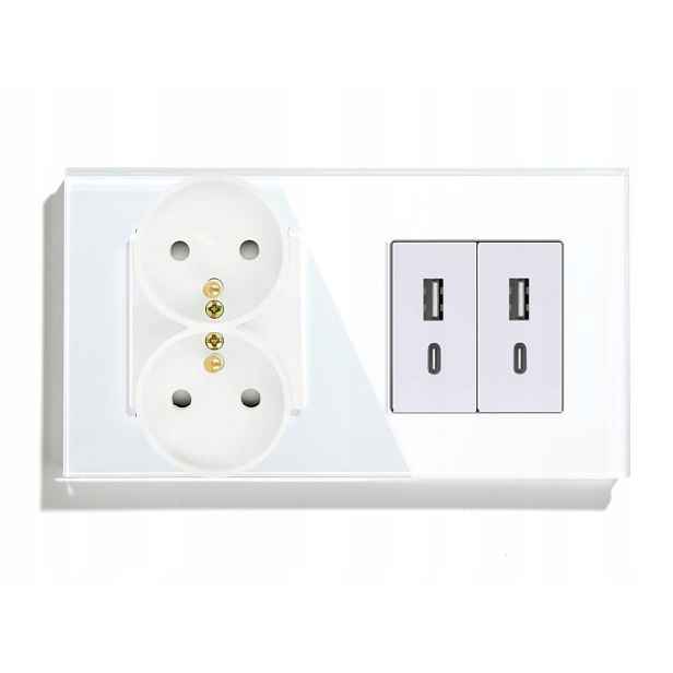 Elektrická Dvojitá Skleněná Zásuvka 4x Usb A+c 2.4A 157 mm