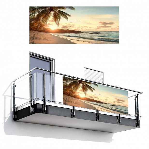 MuchoWow BALKONOVÁ ZÁSTĚNA Pláž - palmy - oceán - západ slunce 300x120 cm