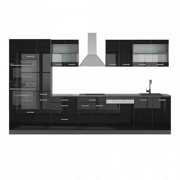 Vicco KUCHYŇSKÝ KOUT R-Line Vysoce lesklá černá/antracitová 350 cm s vysokou skříní, bez pracovní desky