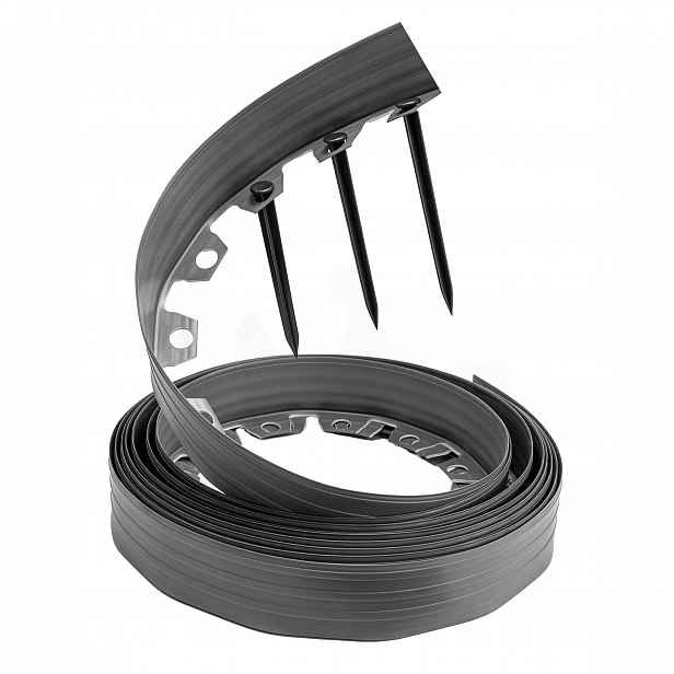 Zahradní lem trávníku z plast 30 m x 6 cm šedý kotvy