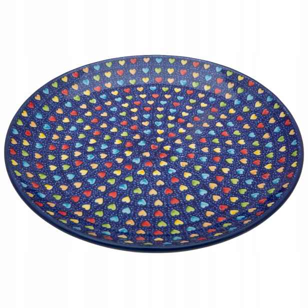 Jídelní talíř 25.5 cm Umělecká keramika Bolesławiec unikát U4835 Srdce