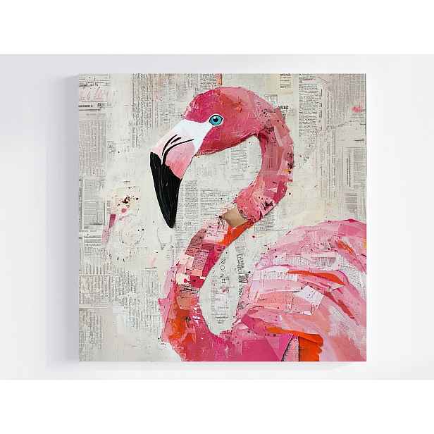 Obraz Na Plátně Canvas Koláž Mixed Media Gazeta Pták Růžový Plameňák 60x60