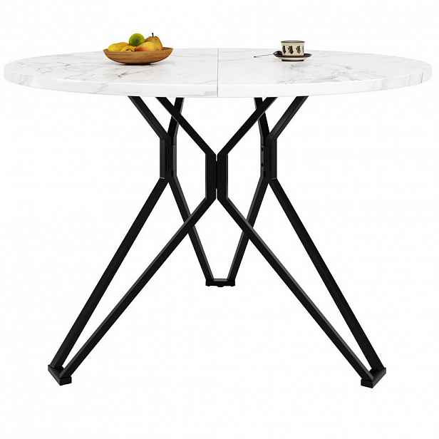 Redom KULATÝ jídelní stůl 100/100/76 cm s deskou z MDF s mramorovým dekorem a nastavitelnými nohami, Černá