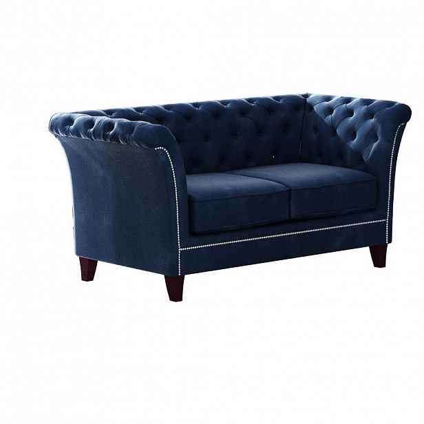 S-Style CHESTERFIELD DVOUMÍSTNÁ POHOVKA Fusion z námořnicky modrého sametu