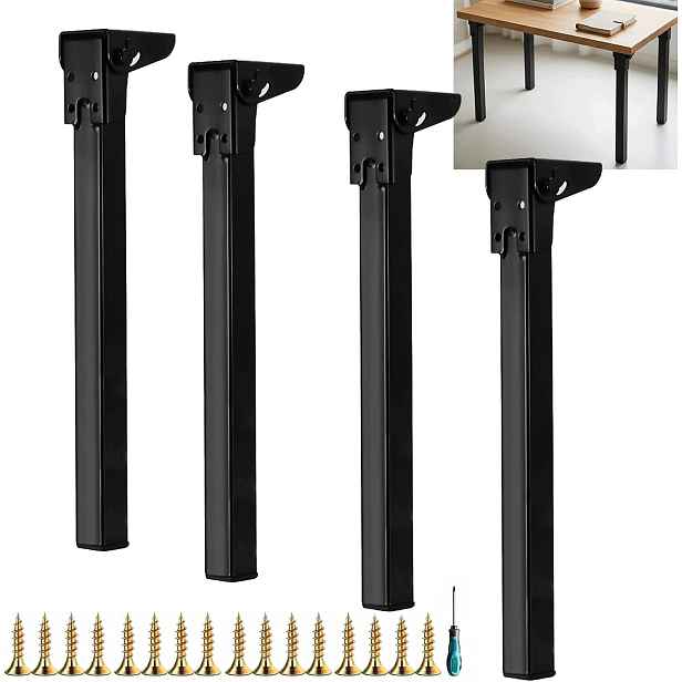 Skládací stolové nohy kovové 60 cm černé pro nábytek, 4 ks
