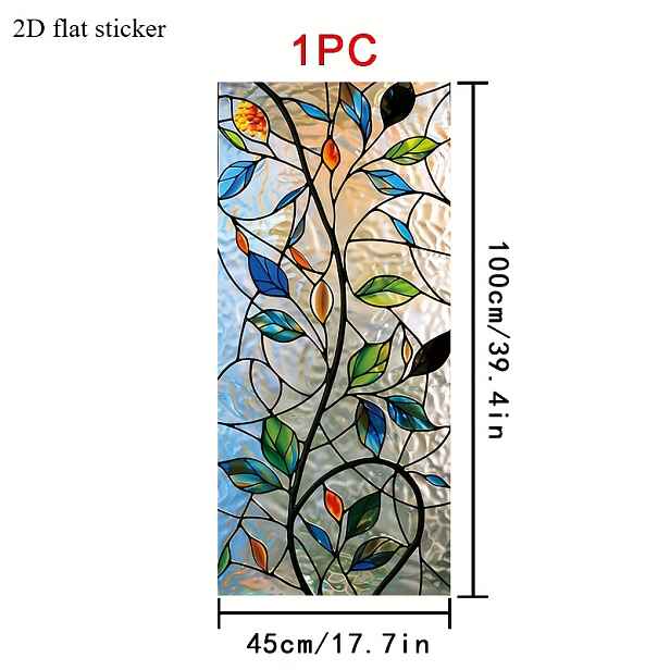 TEMU 1 Role Fólie na Okna ve Stylu Vitráže s a Větvemi, 45×100 cm, Matný PVC Materiál, Nálepková Dekorace bez Lepidla pro