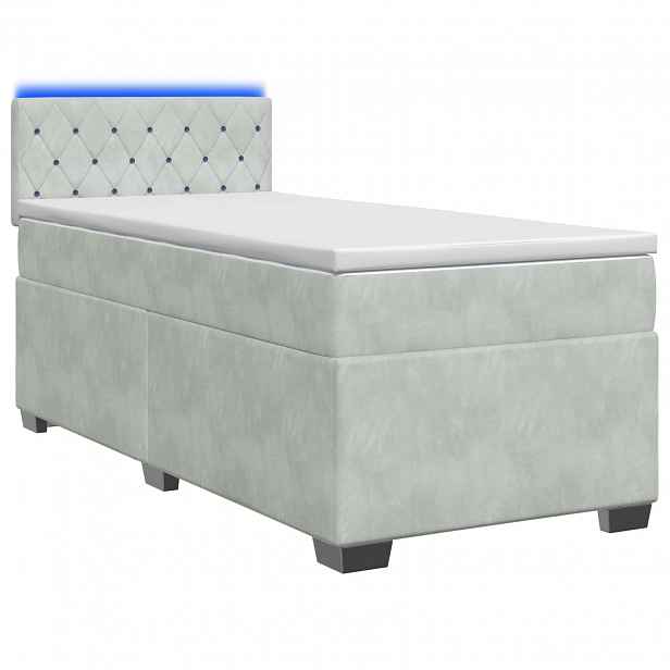vidaXL Box spring postel s matrací a LED Světle šedá 90 x 190 cm Samet