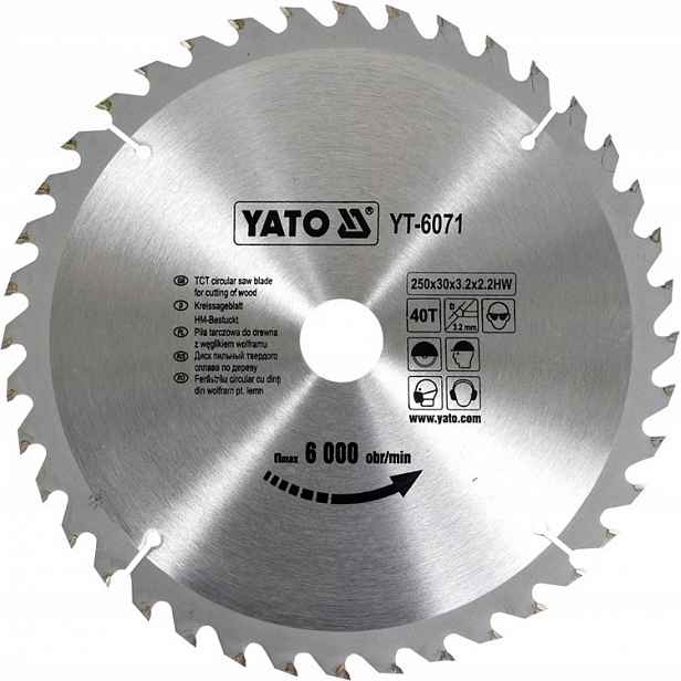 Vidiový Kotouč Na Dřevo Yato 250x30 mm 40 řezných zubů