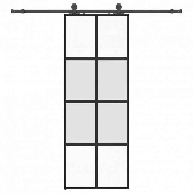 vidaXL Posuvné dveře se sadou kování černé 76x205 cm Tvrzené sklo