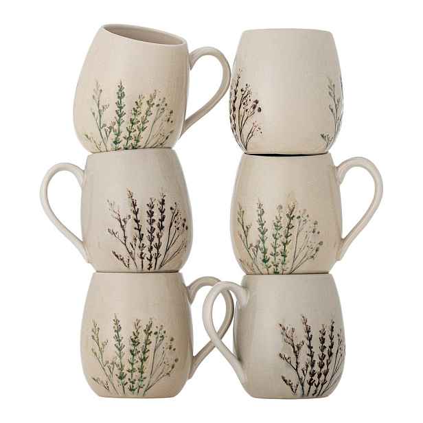 Béžové hrnky v sadě 6 ks z kameniny 400 ml Bea – Bloomingville