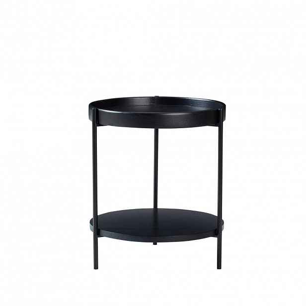 Redom KONFERENČNÍ stolek Ø69x38 cm s dvouúrovňovým odkládacím designem, dřevěným dekorem a kovovou konstrukcí, Černá