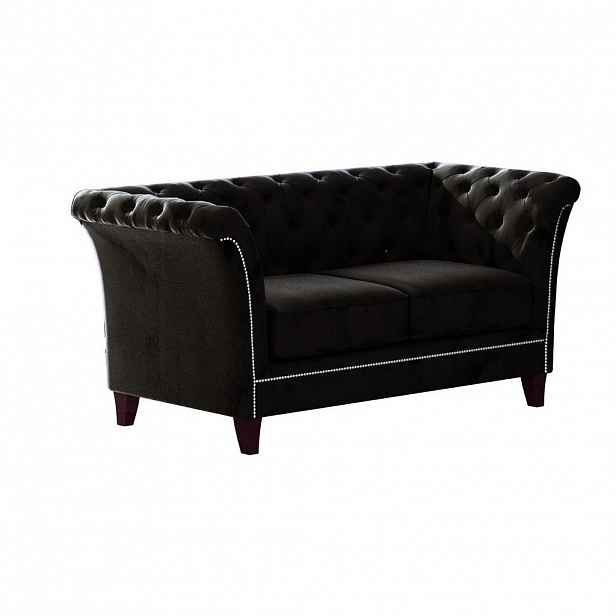 S-Style CHESTERFIELD DVOUMÍSTNÁ POHOVKA Fusion z černého sametu
