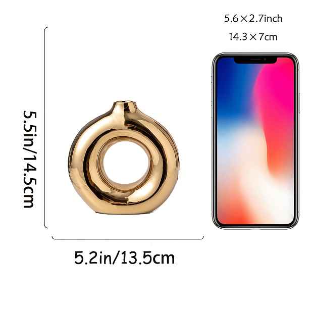 TEMU 1 ks Zlatá keramická váza ve tvaru donutu je moderní bytová dekorace, ideální do obývacích pokojů, ložnic, kanceláří, na stoly, pracovní desky .