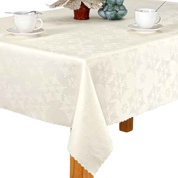 Vánoční ubrus odolný proti skvrnám ecru Sněhové Vločky 140 x 360 cm