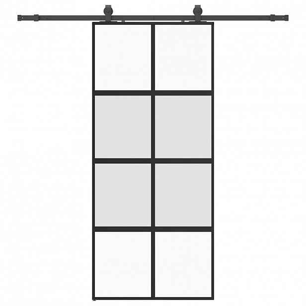 vidaXL Posuvné dveře se sadou kování černé 90x205 cm Tvrzené sklo