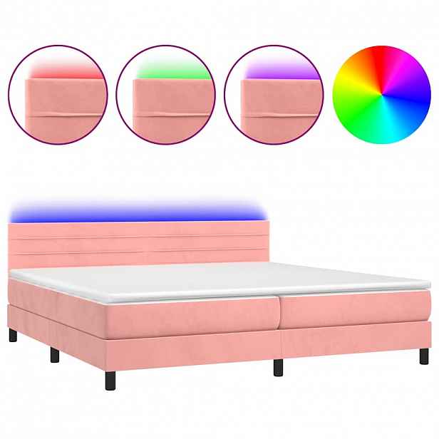 vidaXL Box spring postel s matrací a LED růžová 200x200 cm samet