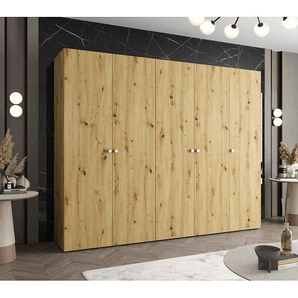 Elegantní šatní skříň CAITIR 1 250 cm - dub artisan / stříbrné úchyty
