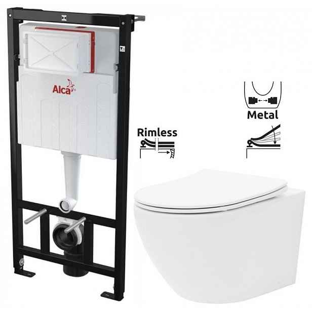 Předstěnový instalační systém bez tlačítka + WC REA Carlo Flat Mini Rimless + SEDÁTKO AM101/1120 X CF1