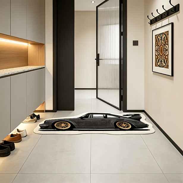 TEMU Dekorační koberec do ložnice s sportovního vozu, šedý, ve stylu moderního minimalismu a vysoké kvality, imitace kašmíru 900g + 9mm, nepravidelný