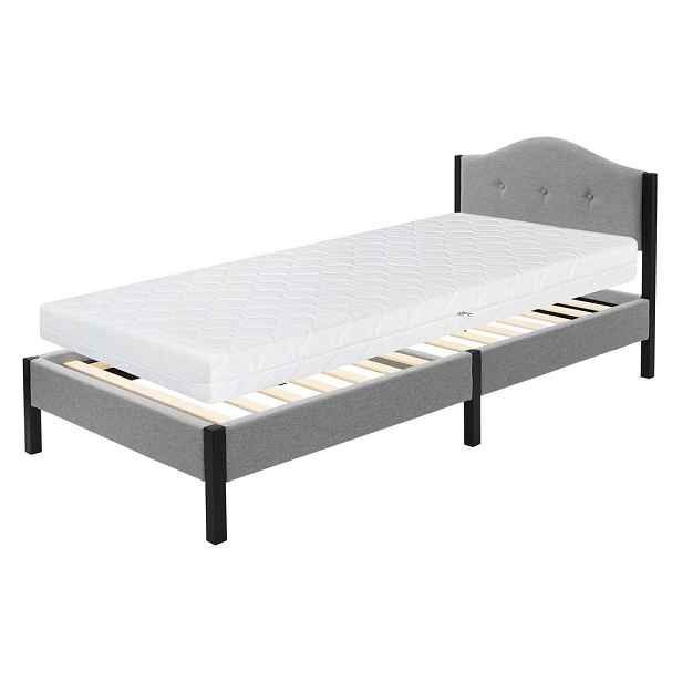 ML-DESIGN ČALOUNĚNÁ POSTEL 90x200 cm, šedá, rám s matrací a lamelovým roštem
