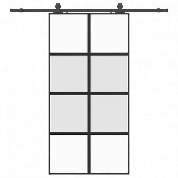 vidaXL Posuvné dveře se sadou kování černé 102,5x205 cm Tvrzené sklo