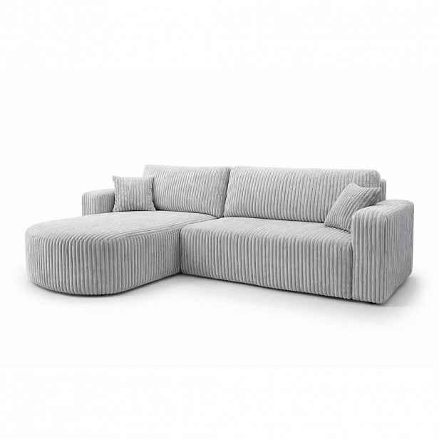 Kaiser Möbel ROHOVÁ SEDAČKA s funkcí spaní, manšestrová tkanina Tilia, Šedá, Levá strana, ROUND ONE XL