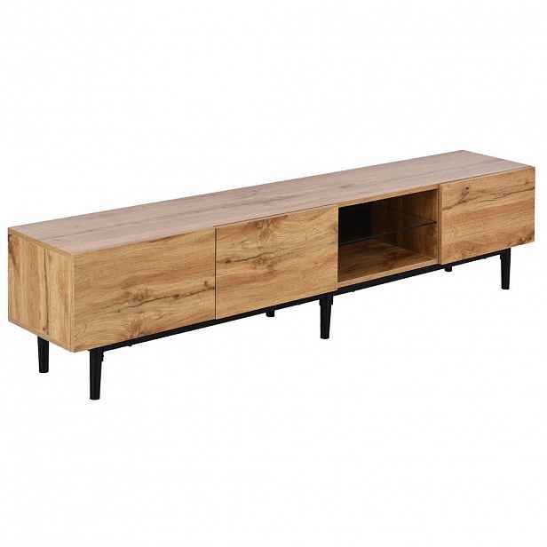 Redom TV stolek 175/31/41 cm s LED osvětlením ovladatelným přes aplikaci a úložným prostorem, Světlý dub
