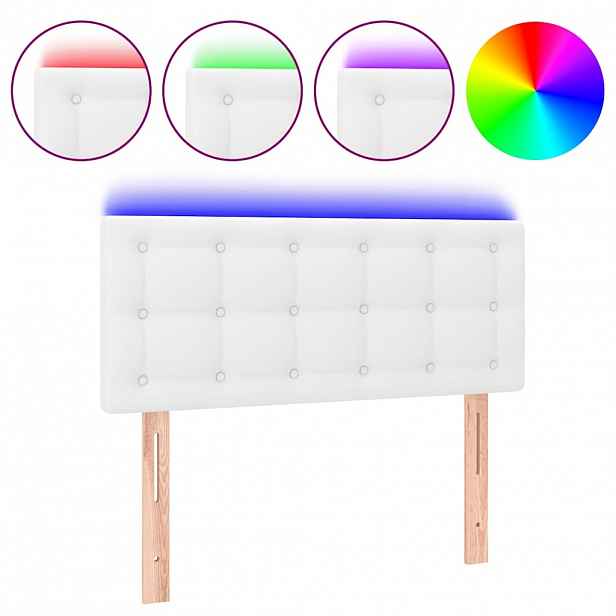 vidaXL Čelo postele s LED bílé 80 x 5 x 78/88 cm umělá kůže