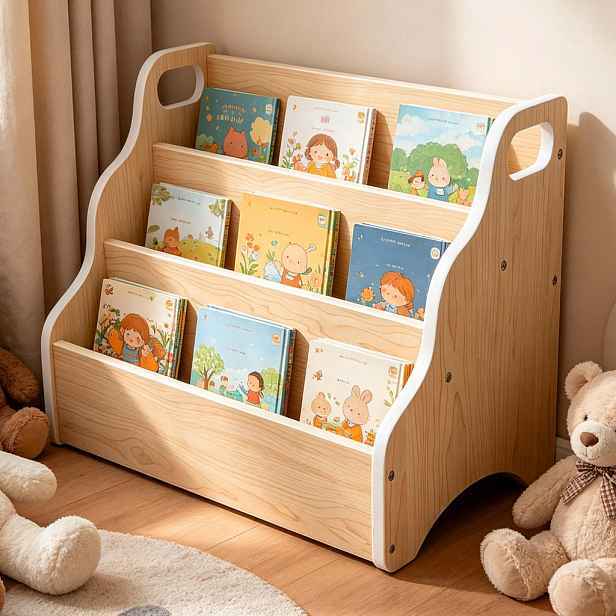 Relaxdays REGÁL Přírodní dětský na knihy 3-přihrádky