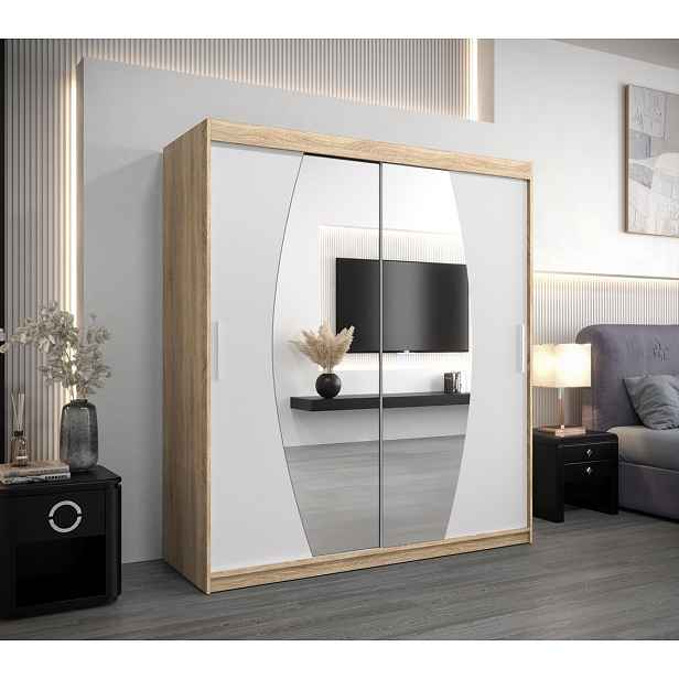 Skříň s posuvnými dveřmi DITA - šířka 180 cm, dub sonoma / bílá