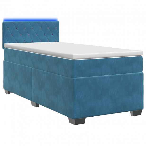 vidaXL Box spring postel s matrací a LED Modrá 90 x 190 cm Samet