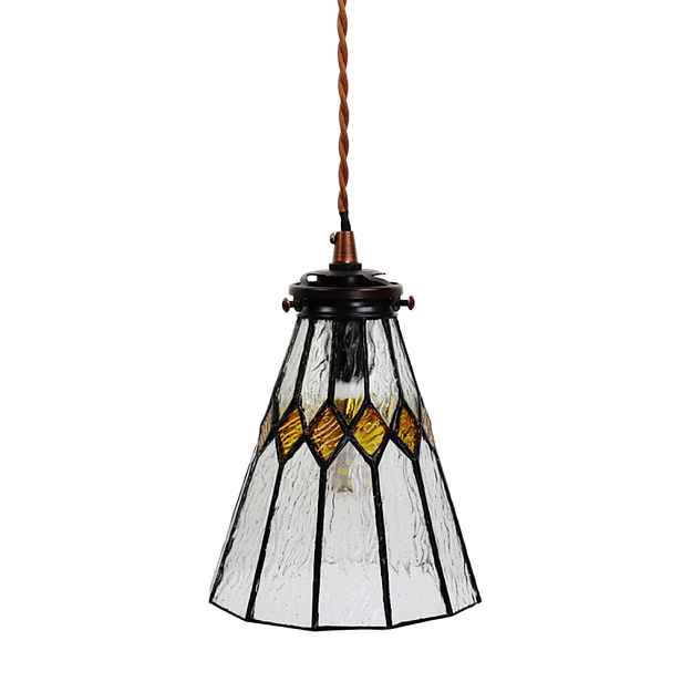 Závěsná Tiffany lampa žluté detaily YelloRhom - Ø 15*115 cm E14/max 1*25W Clayre & Eef