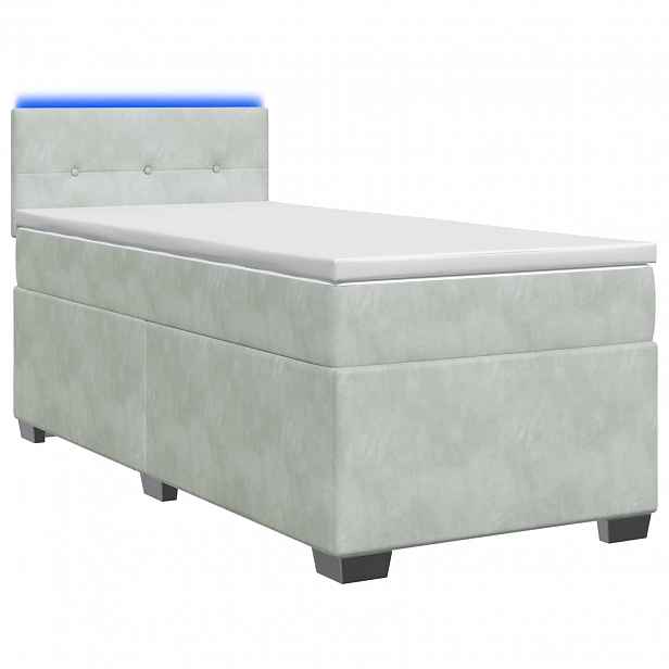 vidaXL Box spring postel s matrací a LED Světle šedá 90 x 190 cm Samet