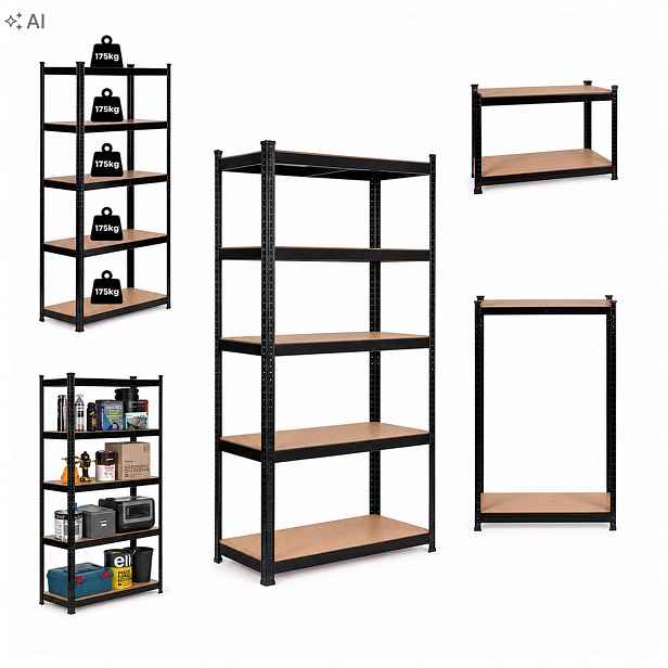 Kovový regál 180x90x40 cm s 5 policemi, nosnost 875 kg pro garáž a sklep
