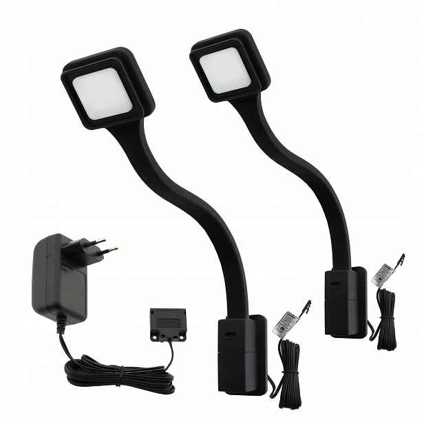 Noční Led světla do postele Černá Ohebná, šroubovací Sada 2x Flexi 2Q Usb