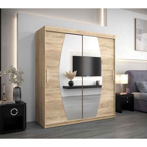 Skříň s posuvnými dveřmi DITA - šířka 180 cm, dub sonoma