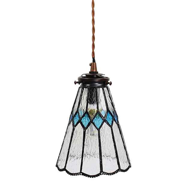 Závěsná Tiffany lampa modré detaily BlueRhom - Ø 15*115 cm E14/max 1*25W Clayre & Eef