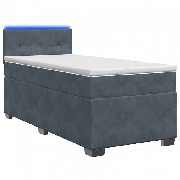 vidaXL Box spring postel s matrací a LED Tmavě šedá 90 x 190 cm Samet