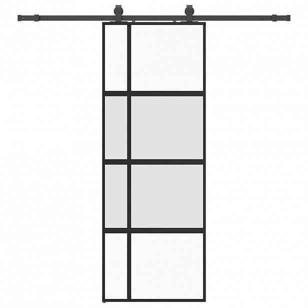 vidaXL Posuvné dveře se sadou kování černé 76x205 cm Tvrzené sklo