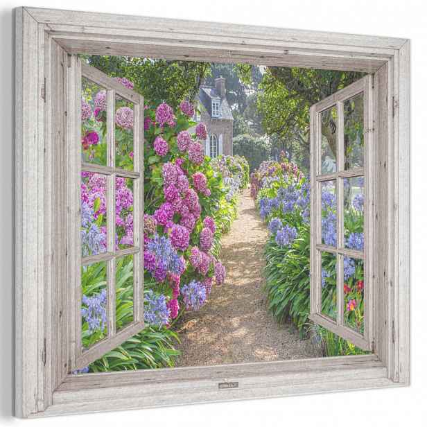 MuchoWow AKUSTICKÝ obraz Hortenzie - Průhledné - Květiny - Léto - Fialová - Cesta 100x70 cm